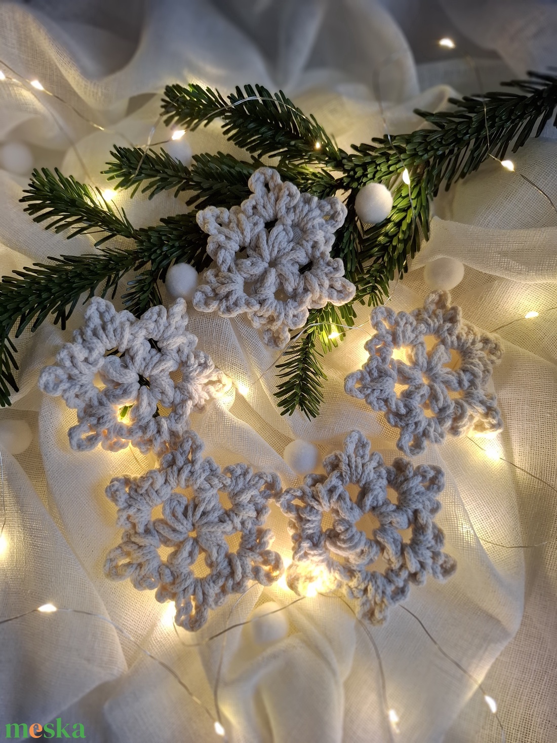 Hópehely kicsi - törtfehér/natúr  - karácsony - karácsonyi lakásdekoráció - karácsonyfadíszek - Meska.hu