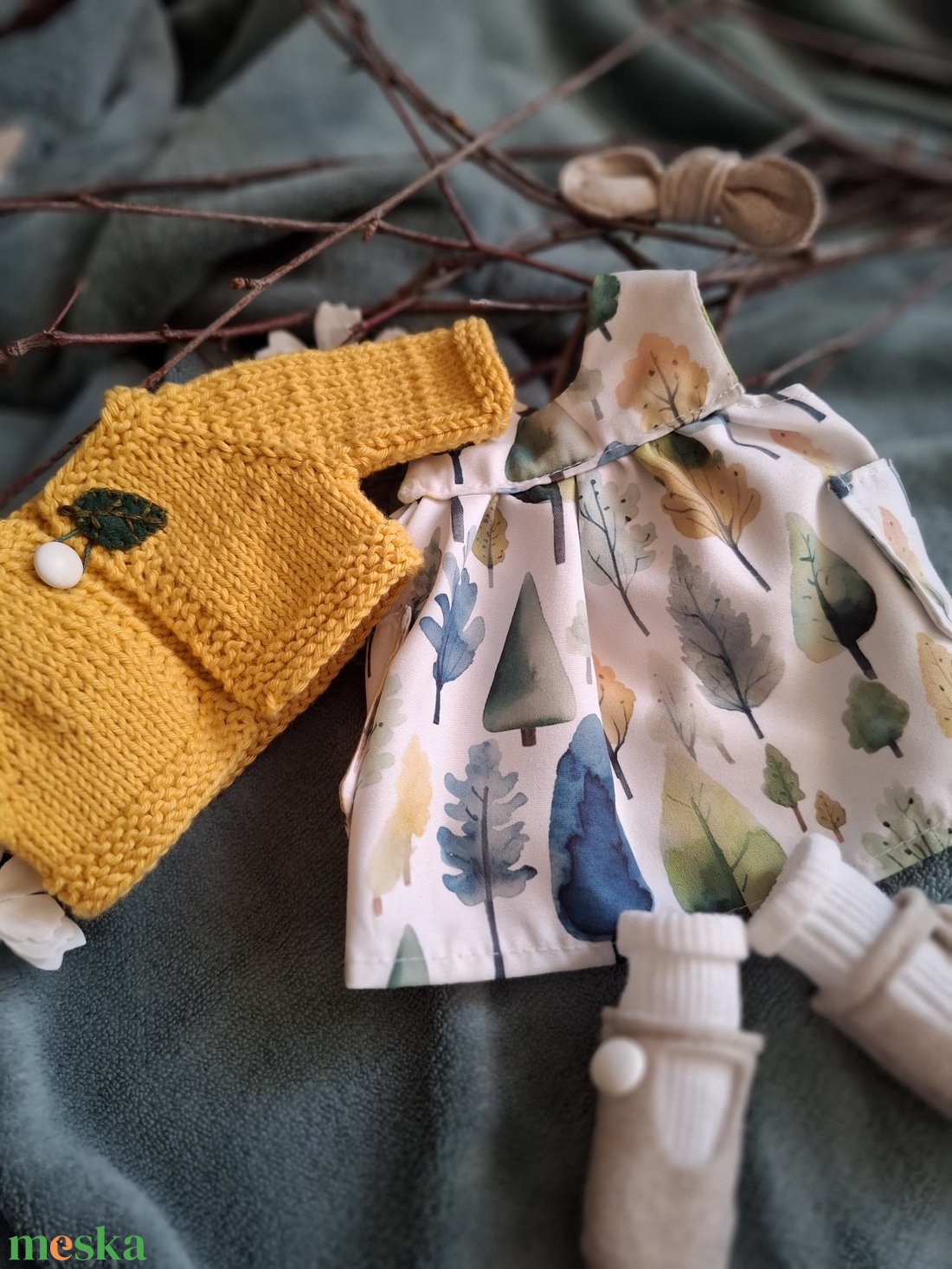 Falevél lánykaruha szett varrott állatfigurához - játék & sport - baba & babaház - játékbaba, babakellék - Meska.hu