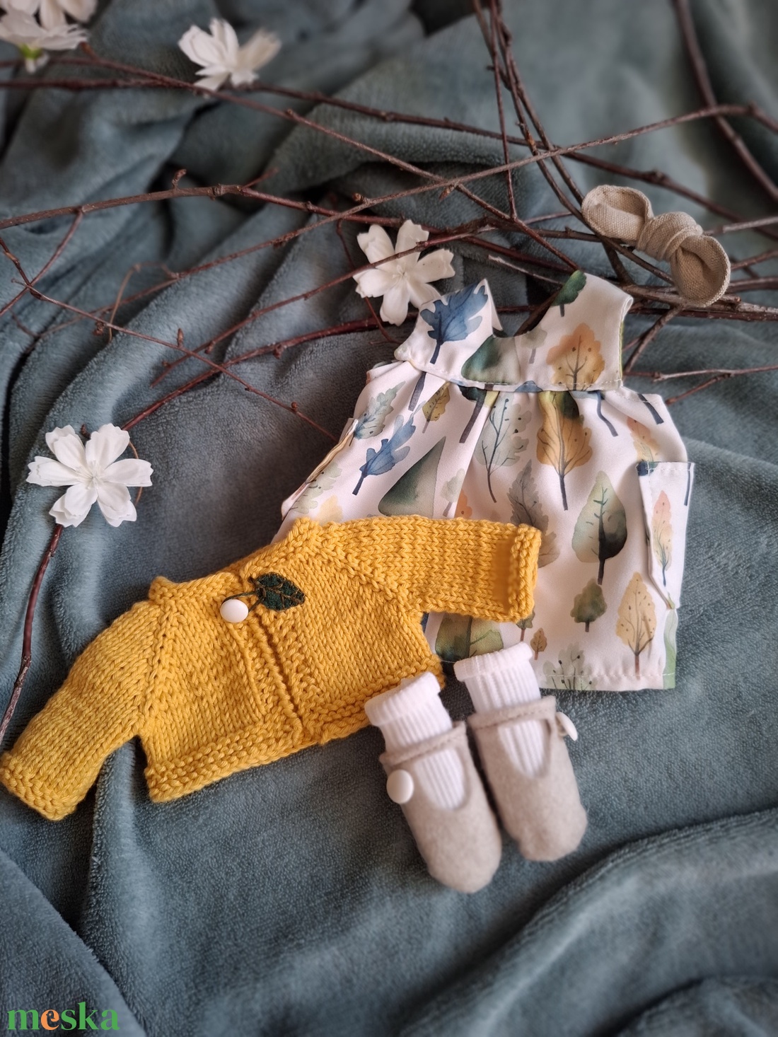 Falevél lánykaruha szett varrott állatfigurához - játék & sport - baba & babaház - játékbaba, babakellék - Meska.hu