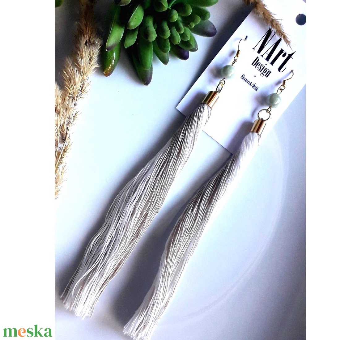 Melange makramé fülbevaló 2 - ékszer - fülbevaló - lógó fülbevaló - Meska.hu