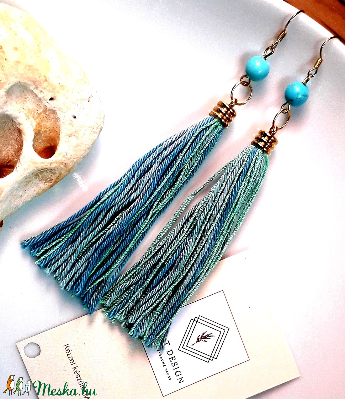 Türkiz bojtos fülbevaló  - ékszer - fülbevaló - lógó fülbevaló - Meska.hu