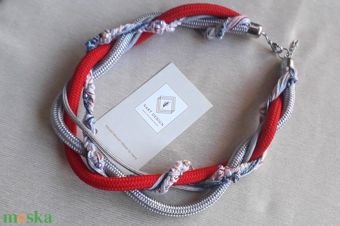 Akció! Piros-szürke fúzió statement nyaklánc - ékszer - nyaklánc - statement nyaklánc - Meska.hu