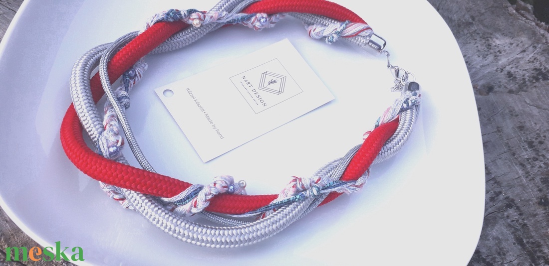 Akció! Piros-szürke fúzió statement nyaklánc - ékszer - nyaklánc - statement nyaklánc - Meska.hu