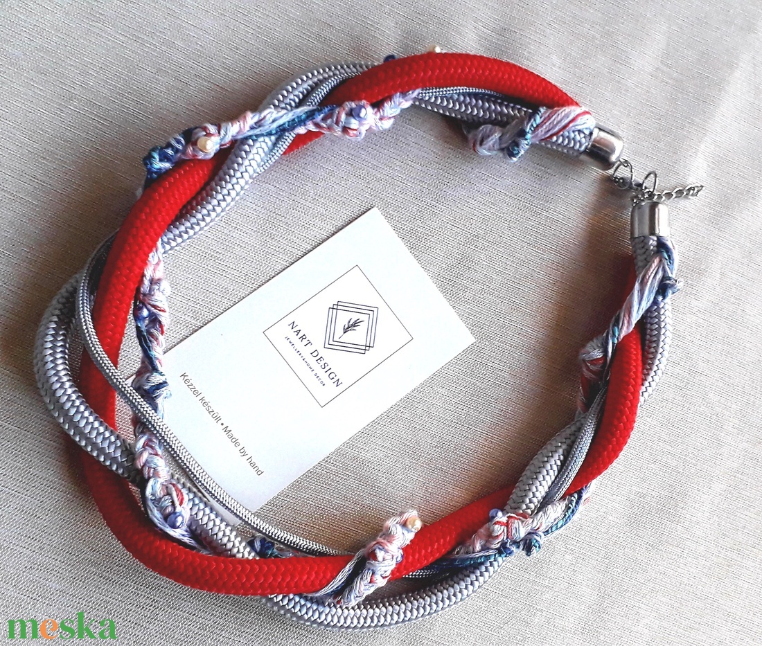 Akció! Piros-szürke fúzió statement nyaklánc - ékszer - nyaklánc - statement nyaklánc - Meska.hu