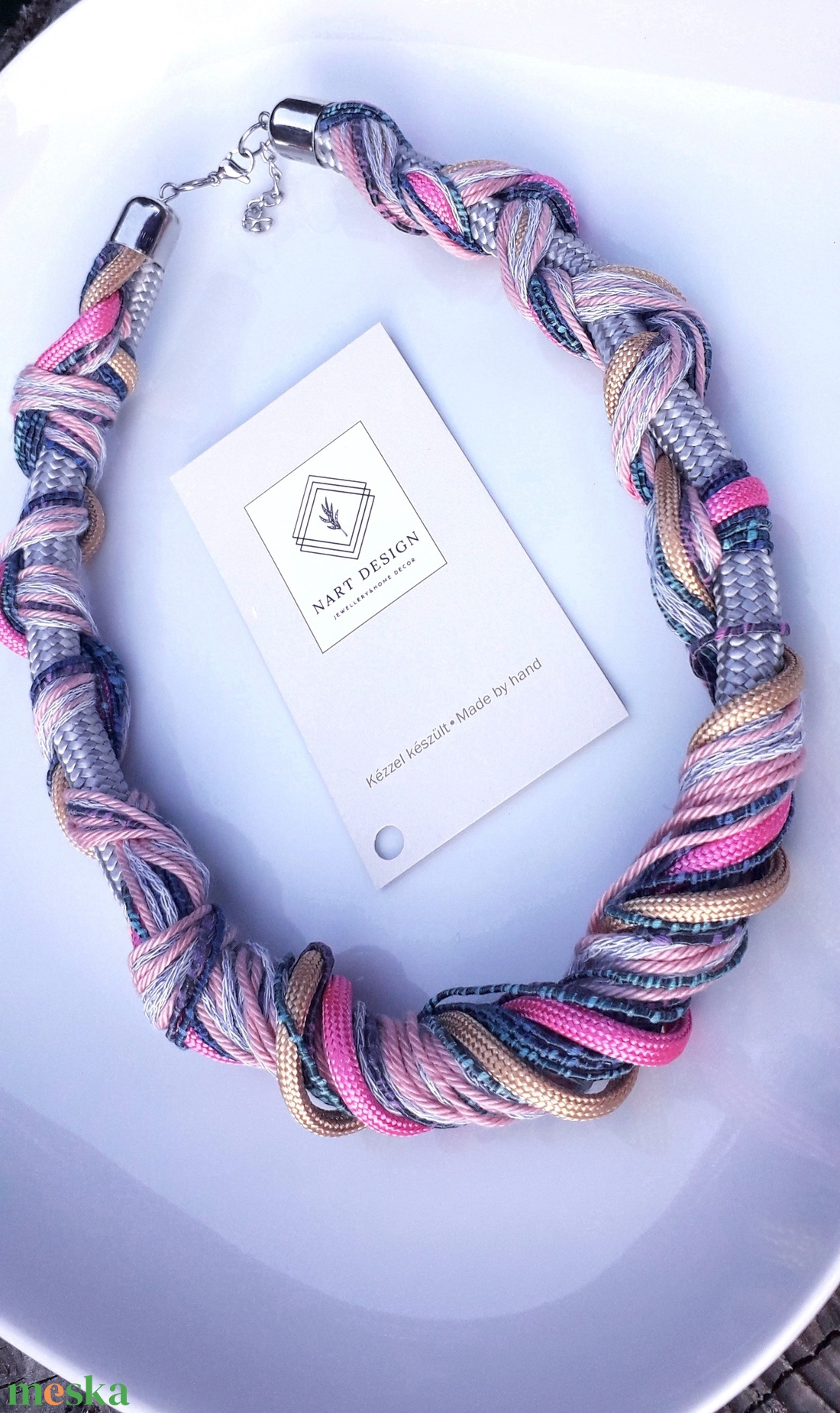 Magenta-kék-szürke statement nyaklánc - ékszer - nyaklánc - statement nyaklánc - Meska.hu