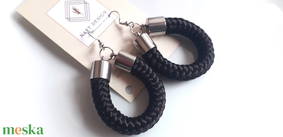 Black design kötél fülbevaló - ékszer - fülbevaló - lógó csepp fülbevaló - Meska.hu