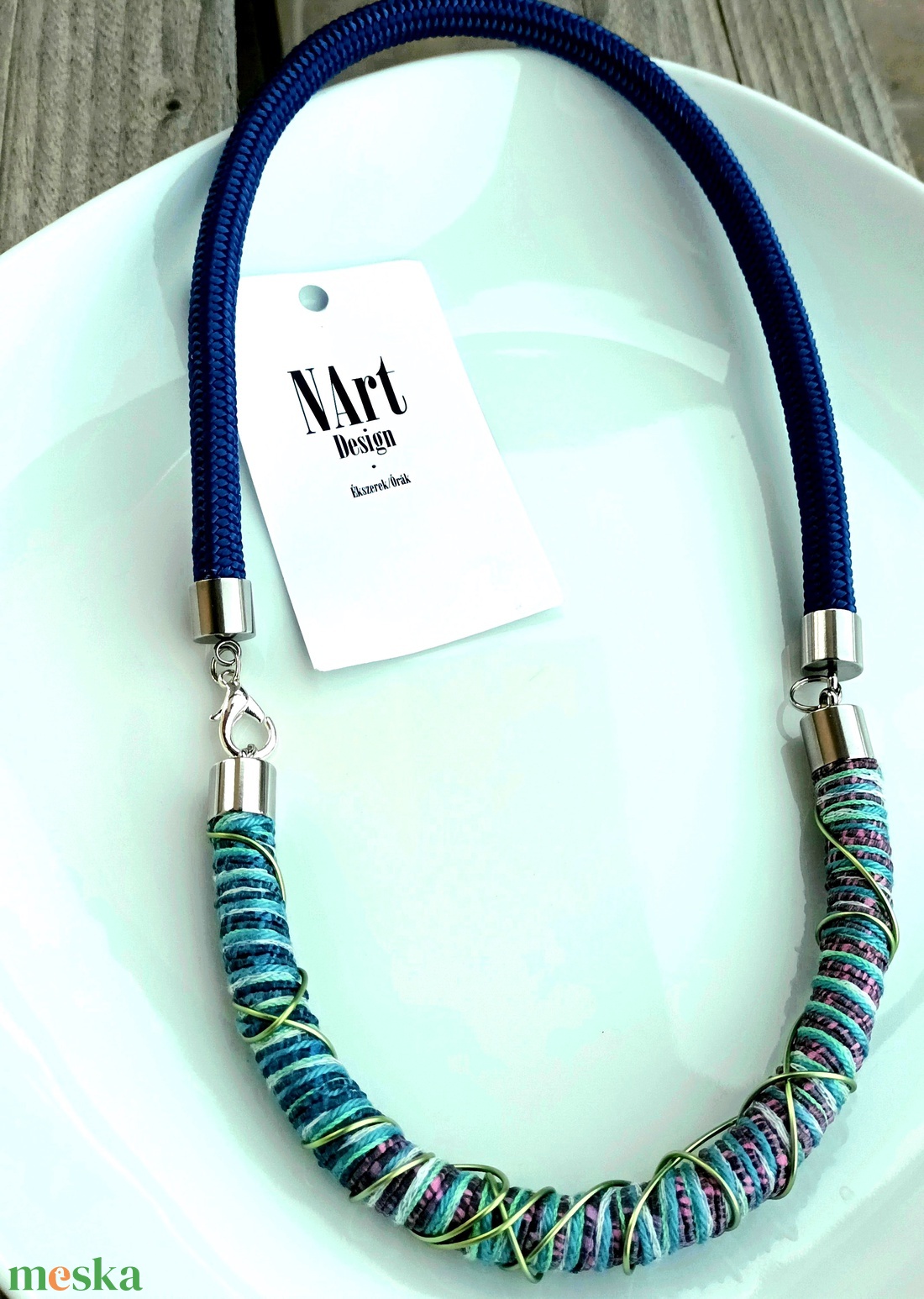 Kék tenger fonal, zsinór nyaklánc - ékszer - nyaklánc - statement nyaklánc - Meska.hu