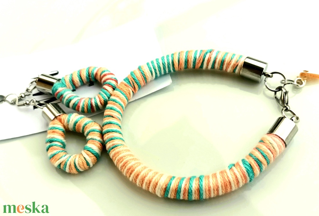 Türkiz, barack fonal ékszerszett - ékszer - ékszerszett - Meska.hu