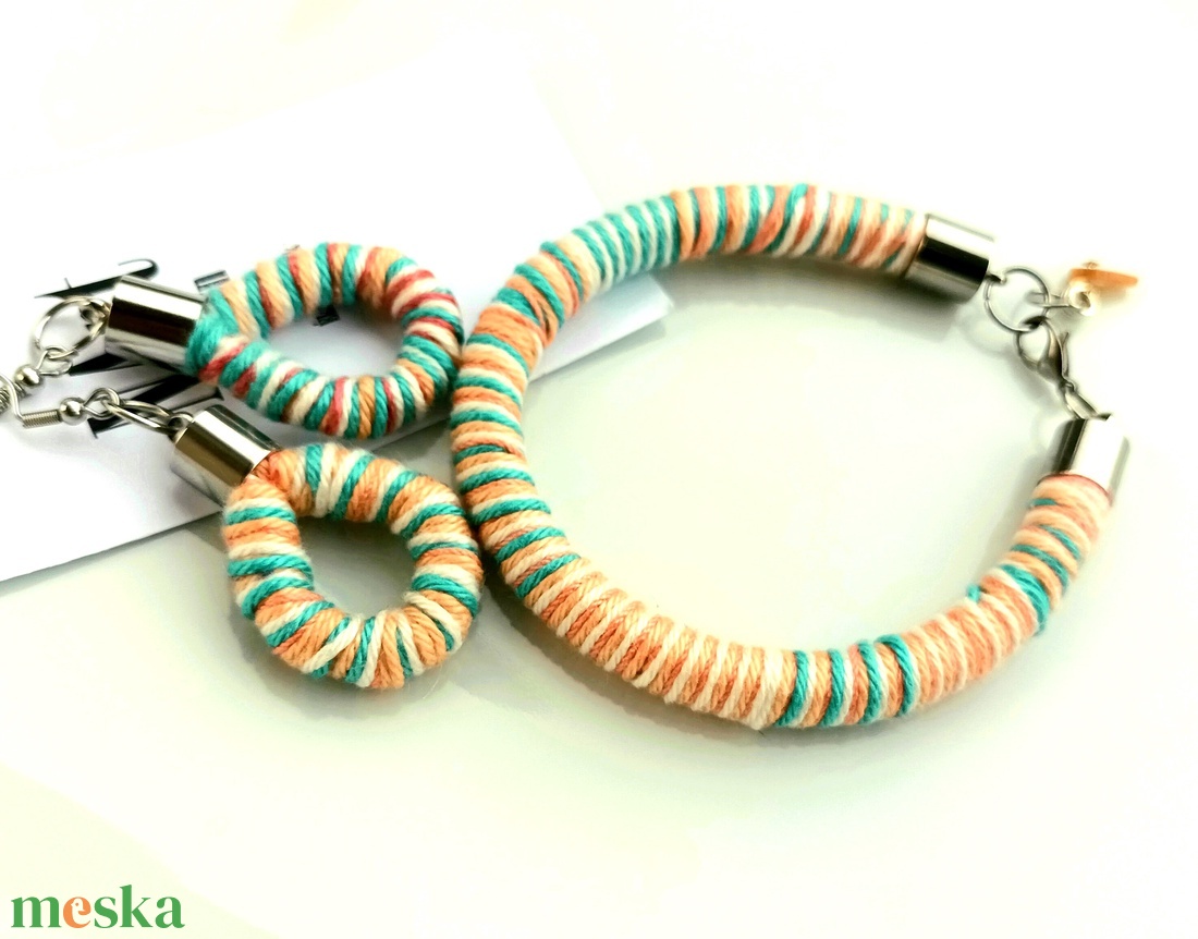 Türkiz, barack fonal ékszerszett - ékszer - ékszerszett - Meska.hu