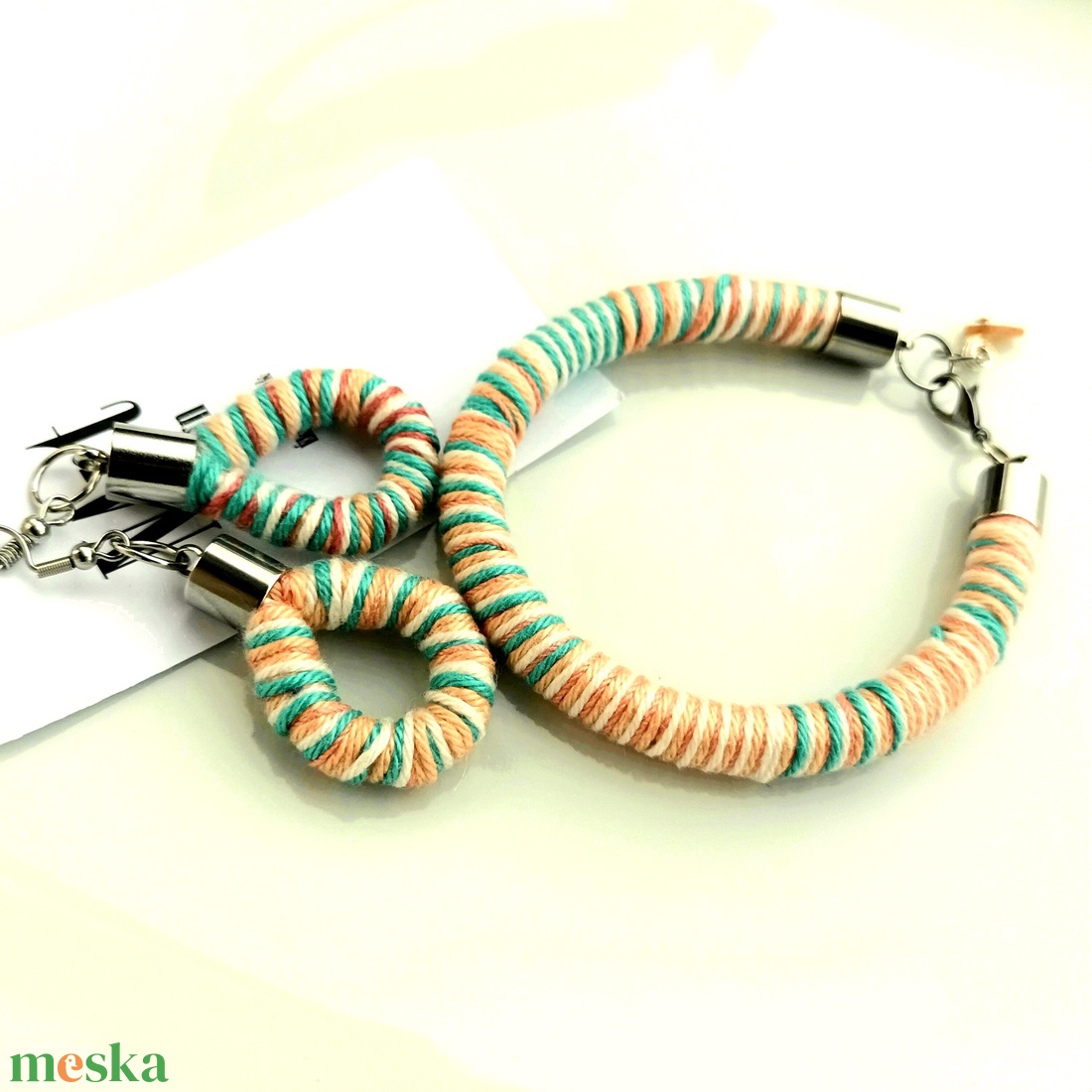 Türkiz, barack fonal ékszerszett - ékszer - ékszerszett - Meska.hu