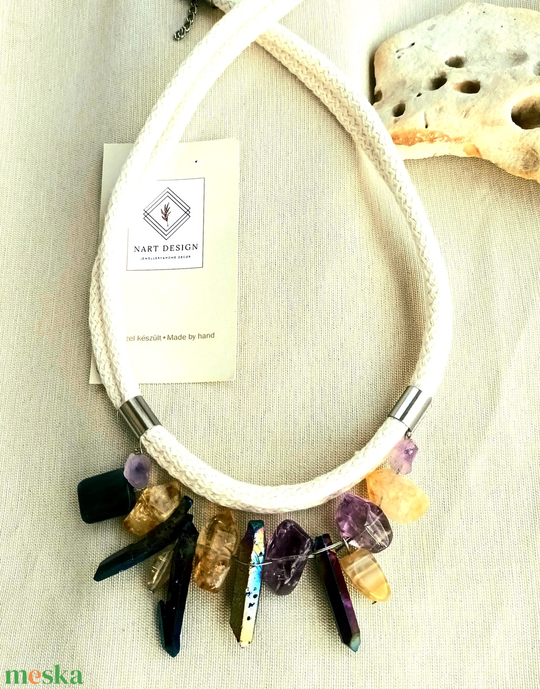 Kék,lila, sárga ásványköves statement nyaklánc - ékszer - nyaklánc - gyöngyös nyaklánc - Meska.hu