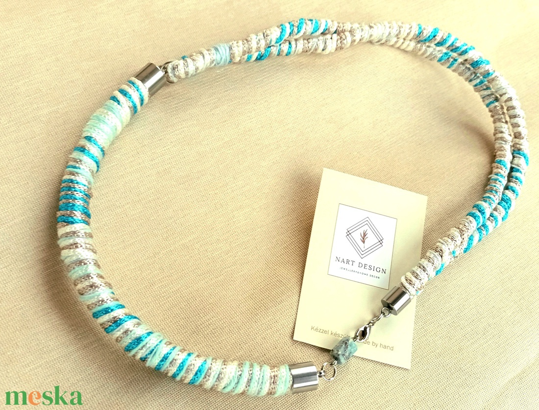 Türki-beige fonal statement nyaklánc - ékszer - nyaklánc - statement nyaklánc - Meska.hu