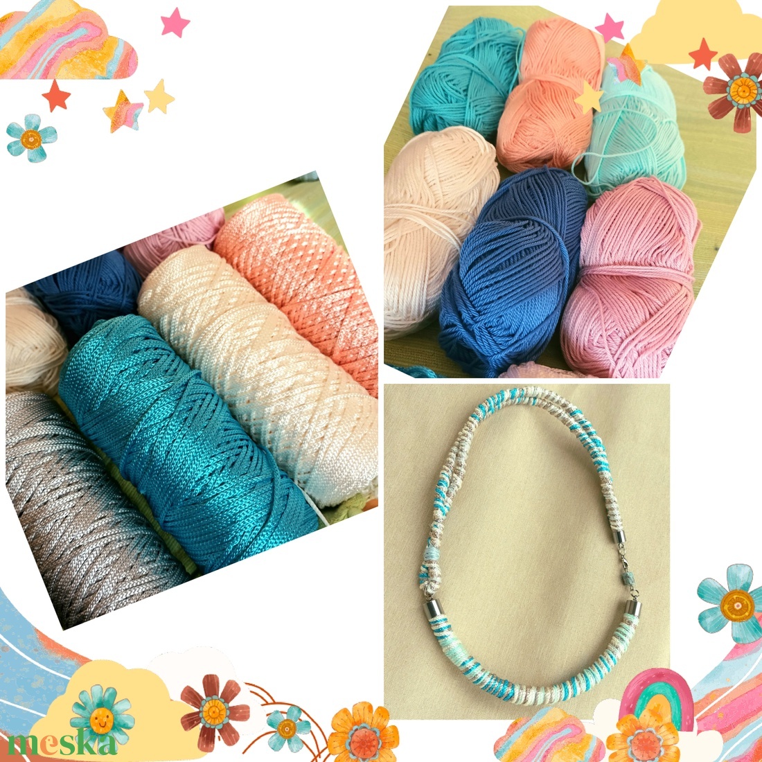 Türki-beige fonal statement nyaklánc - ékszer - nyaklánc - statement nyaklánc - Meska.hu