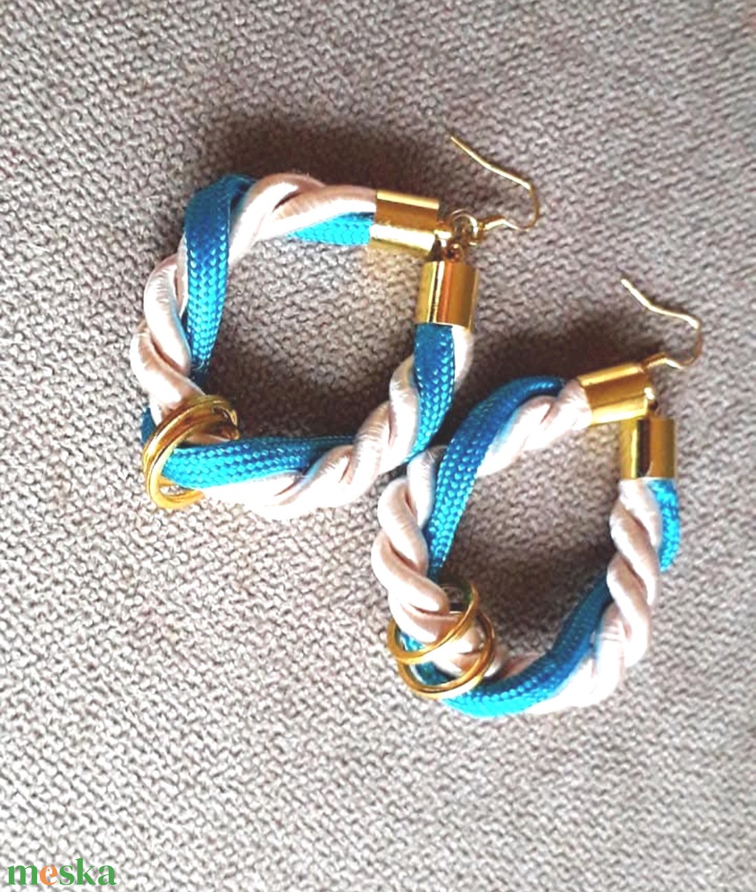 Türkiz, beige Design fülbevaló - ékszer - fülbevaló - lógó fülbevaló - Meska.hu