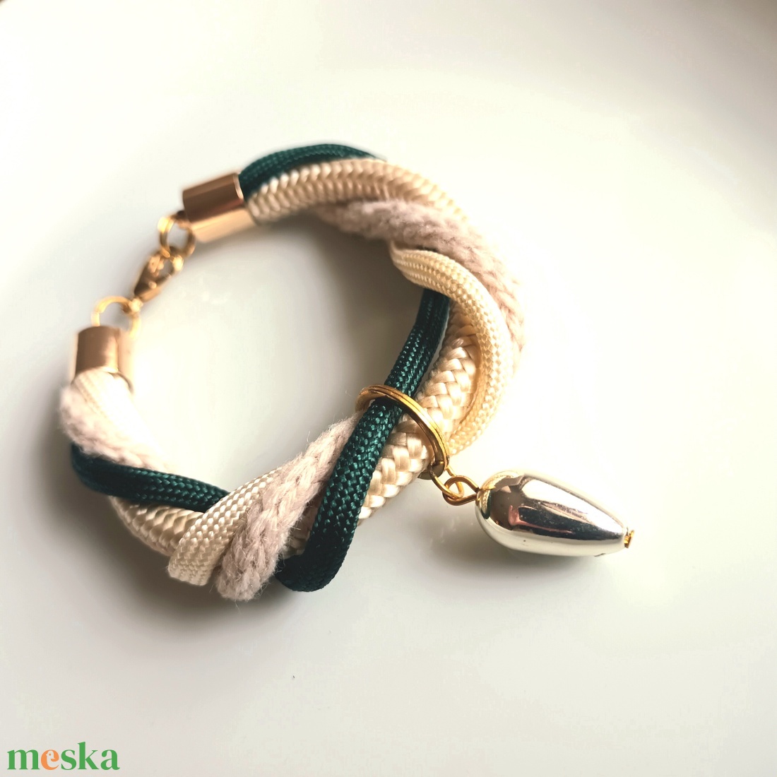 Zsinór, kötél katkötő üveggyönggyel - ékszer - karkötő - fonott karkötő - Meska.hu