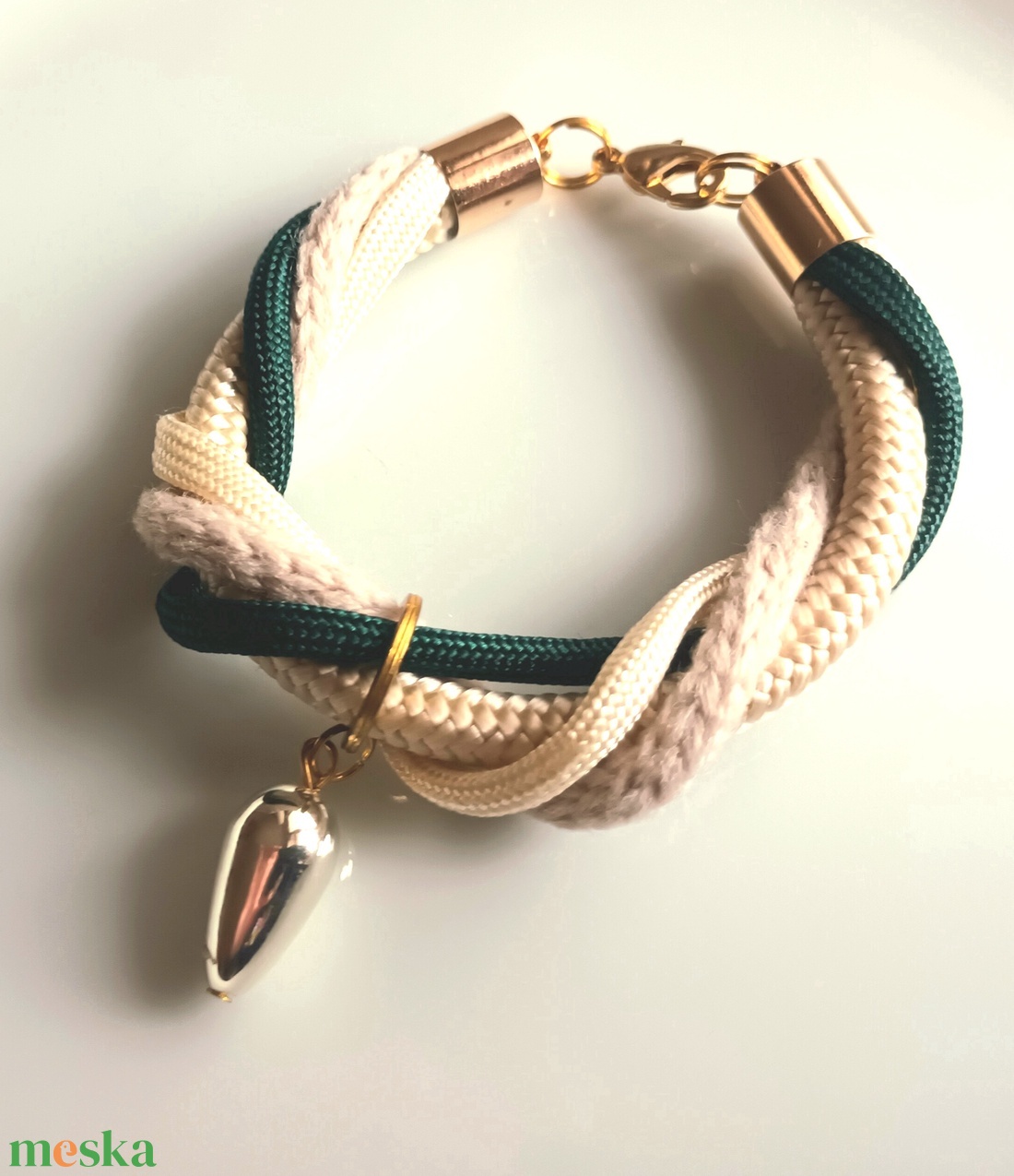 Zsinór, kötél katkötő üveggyönggyel - ékszer - karkötő - fonott karkötő - Meska.hu