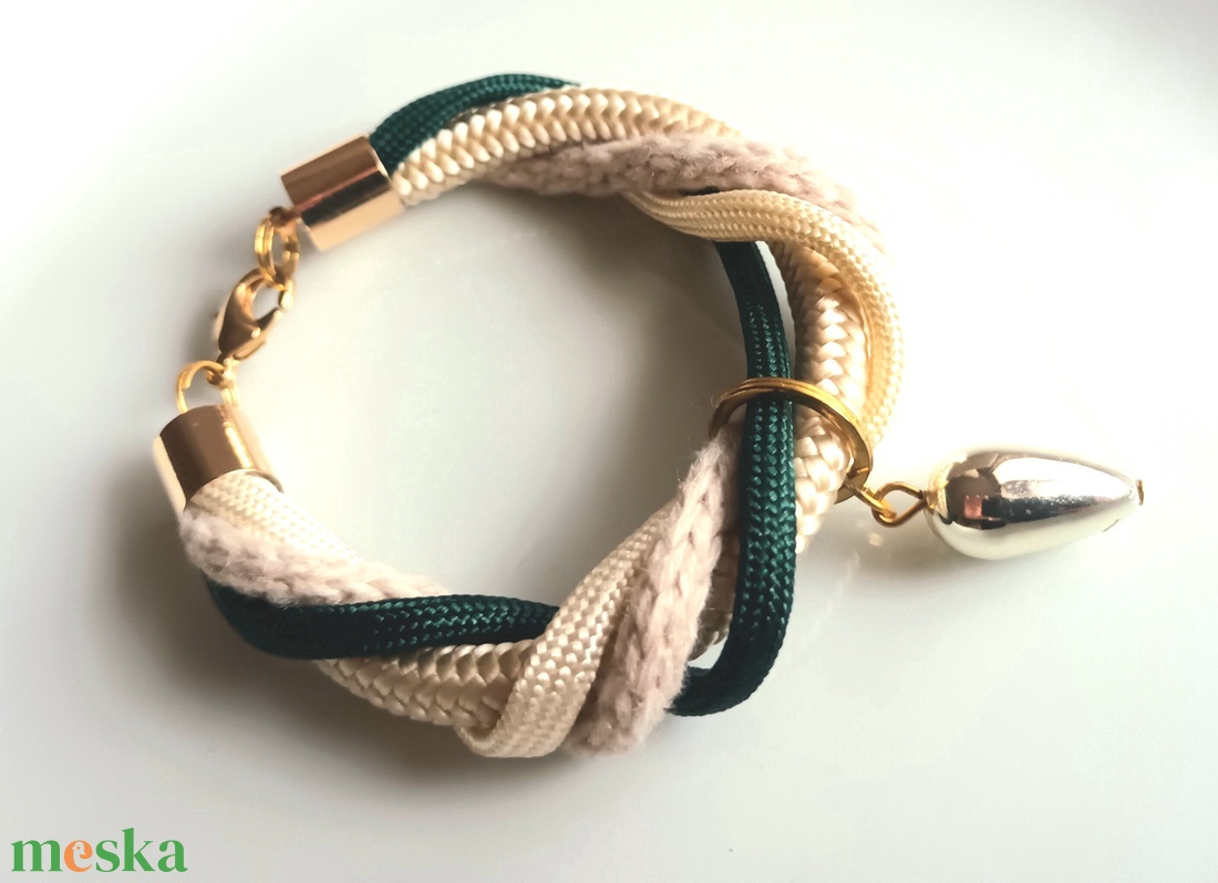 Zsinór, kötél katkötő üveggyönggyel - ékszer - karkötő - fonott karkötő - Meska.hu