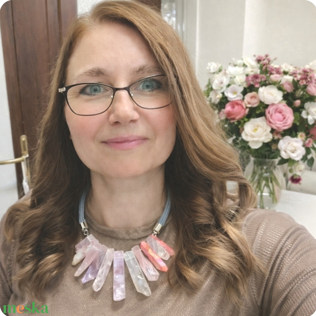 Lila, rózsaszín ásvány nyaklánc - ékszer - nyaklánc - statement nyaklánc - Meska.hu