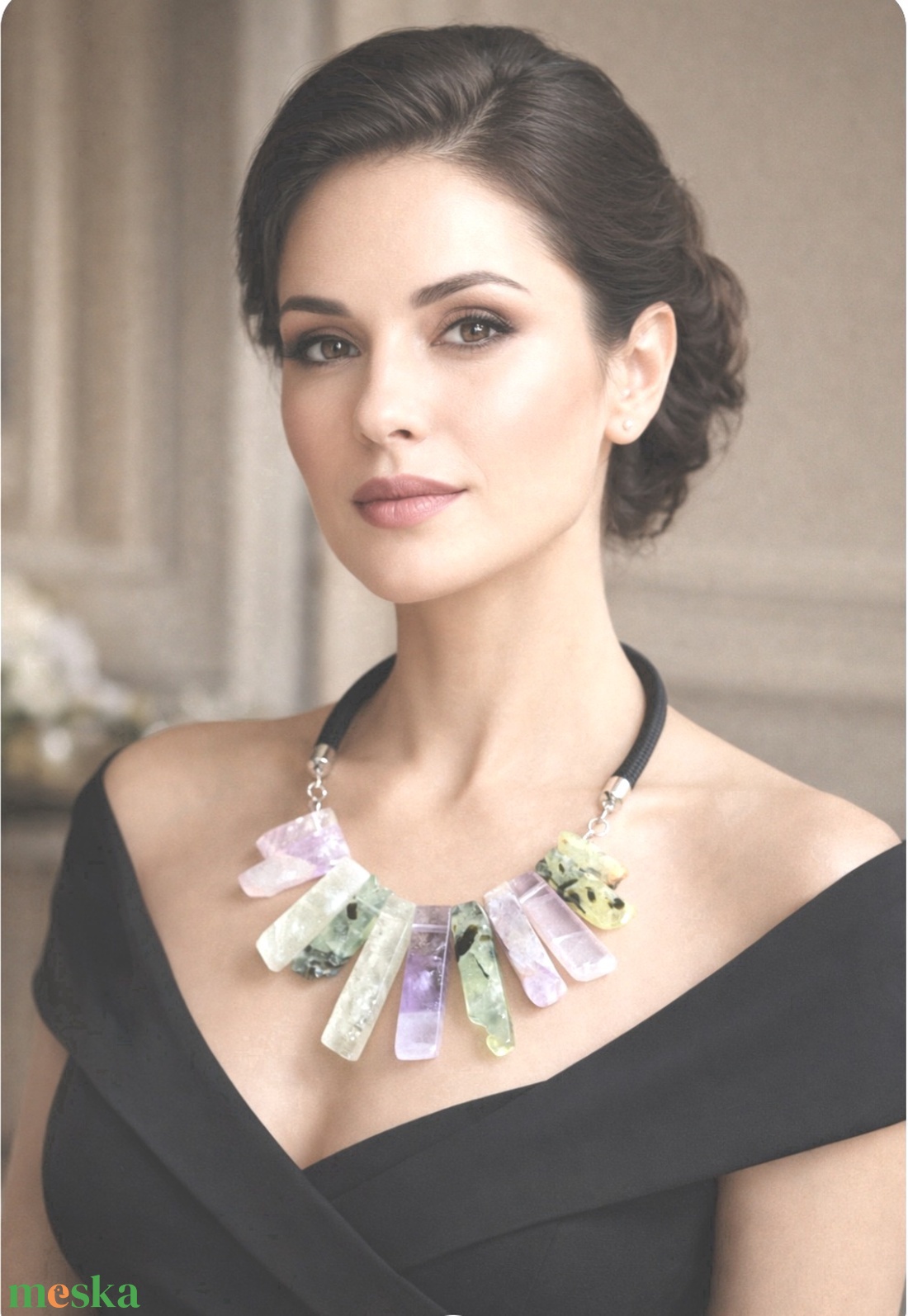 Lila, zöld, fekete ásvány nyaklánc - ékszer - nyaklánc - statement nyaklánc - Meska.hu