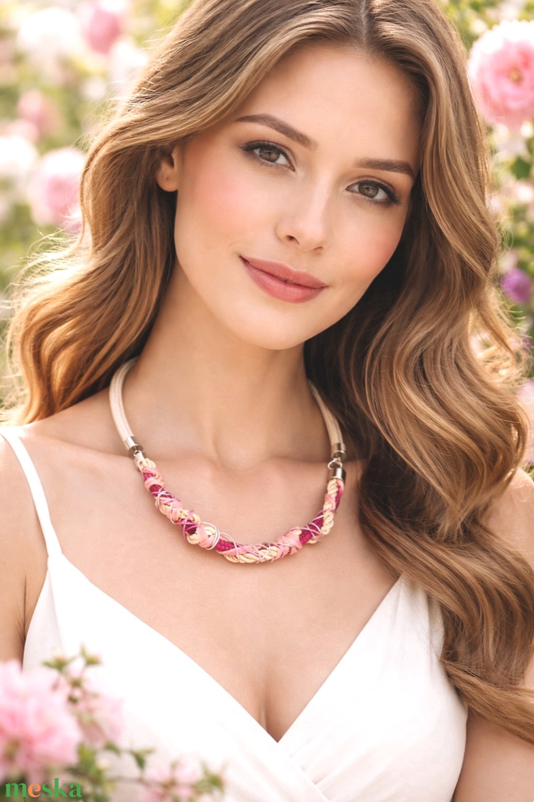 Rózsaszín mánia fonal, zsinór nyaklánc - ékszer - nyaklánc - statement nyaklánc - Meska.hu