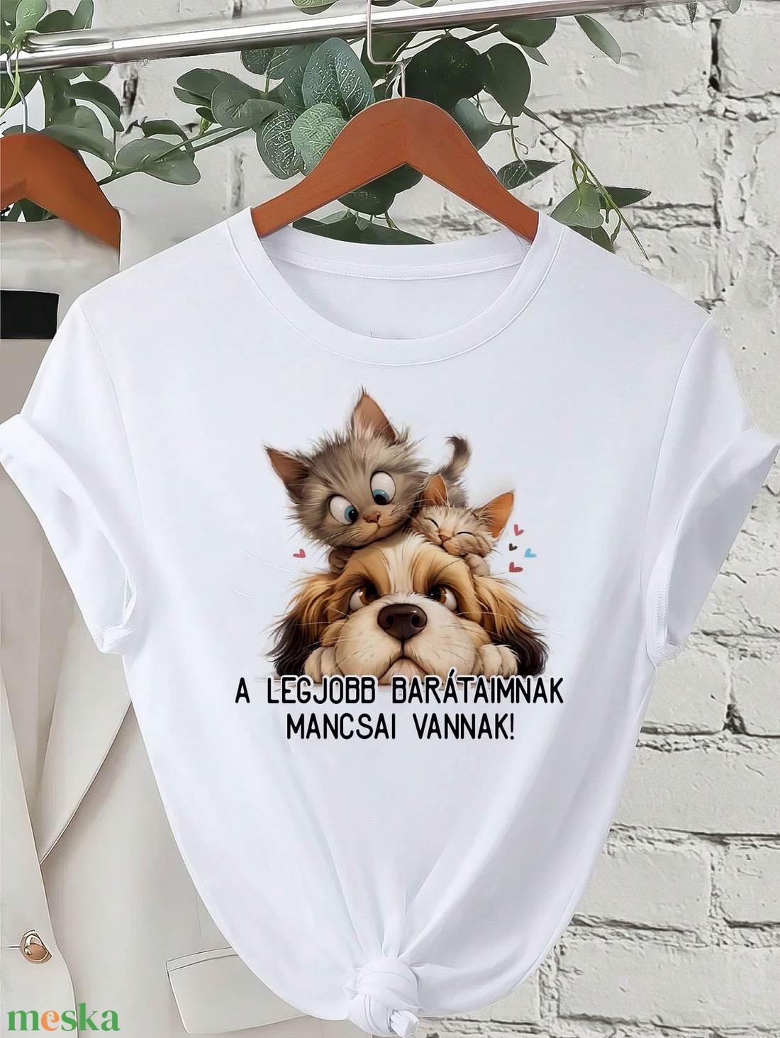 kutya-cica barát póló - ruha & divat - női ruha - póló, felső - Meska.hu