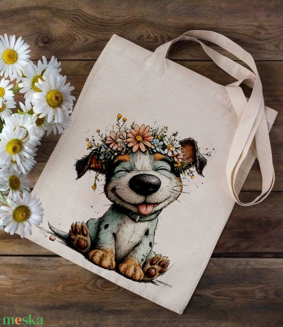 Vidám kutyus -  vászontáska - többféle grafikával - táska & tok - bevásárlás & shopper táska - shopper, textiltáska, szatyor - Meska.hu