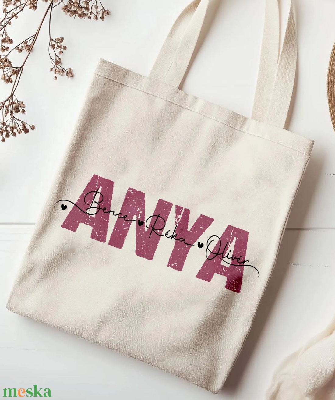 Anya -  vászontáska - nevekkel - táska & tok - bevásárlás & shopper táska - shopper, textiltáska, szatyor - Meska.hu