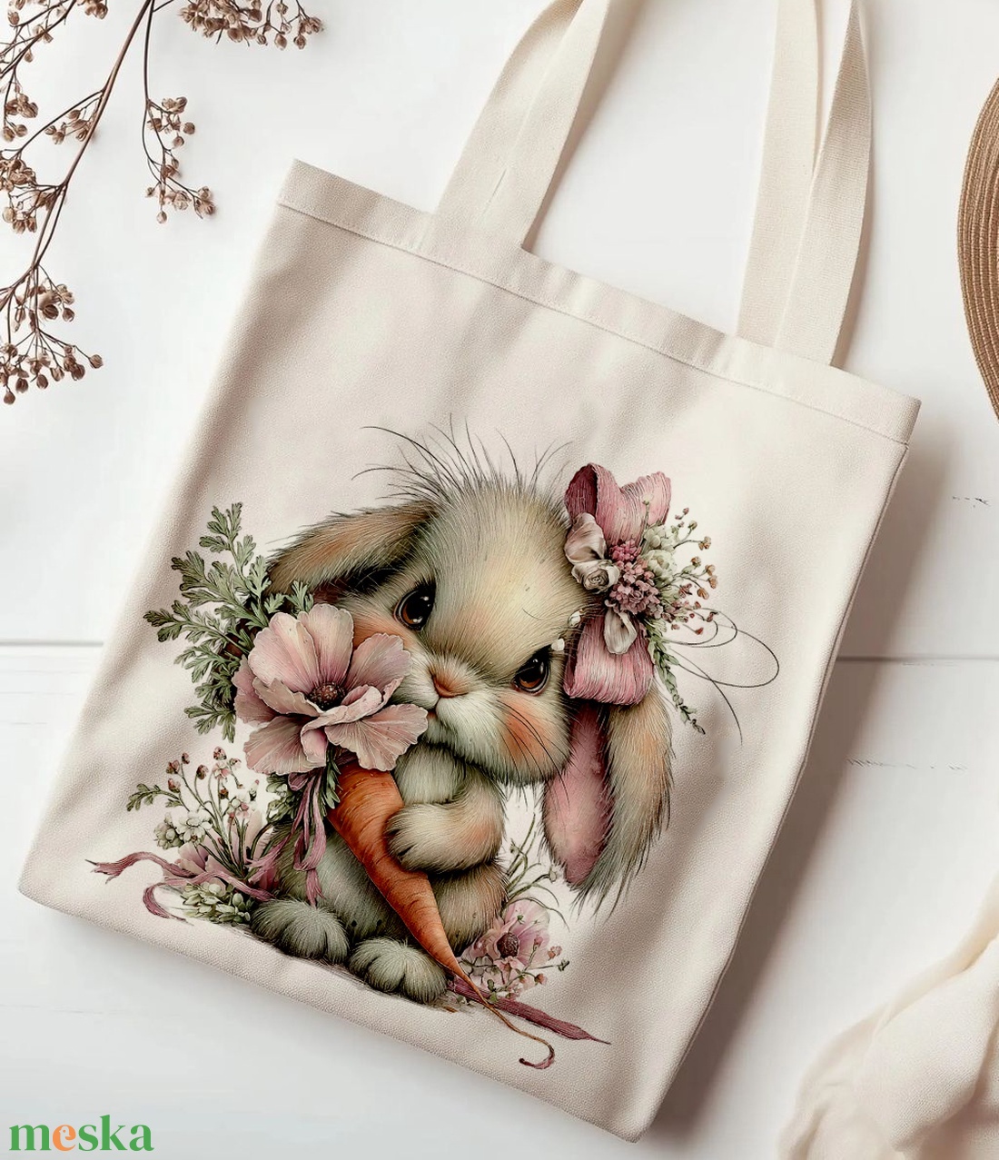 húsvéti nyuszi vászontáska - táska & tok - bevásárlás & shopper táska - shopper, textiltáska, szatyor - Meska.hu