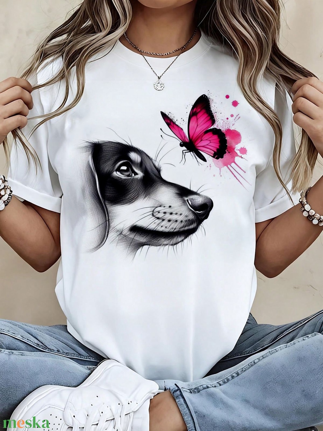 tacskó-pillangó póló - ruha & divat - női ruha - póló, felső - Meska.hu