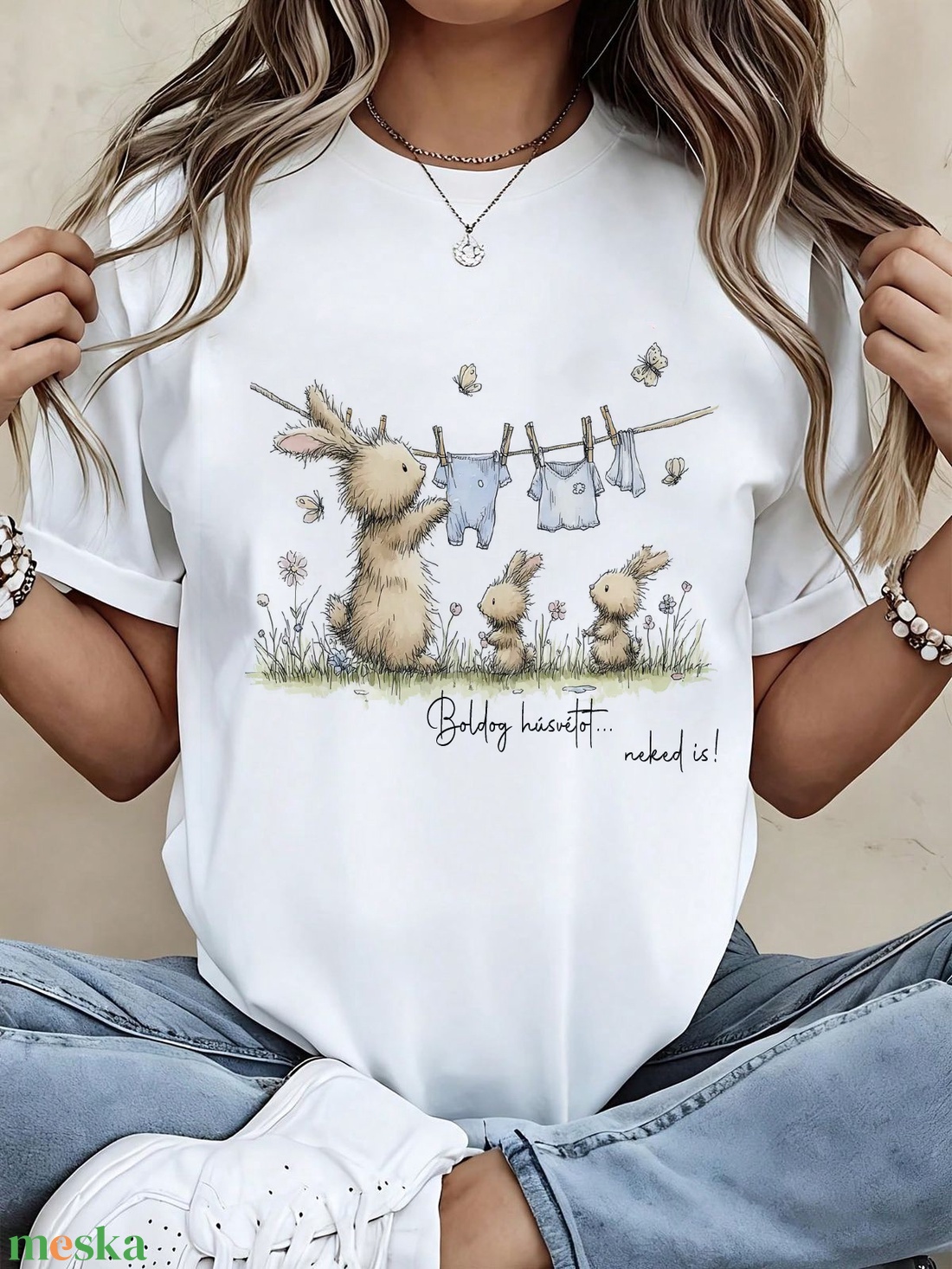 húsvéti nyuszis póló - anyának - vicces grafikával - ruha & divat - női ruha - póló, felső - Meska.hu