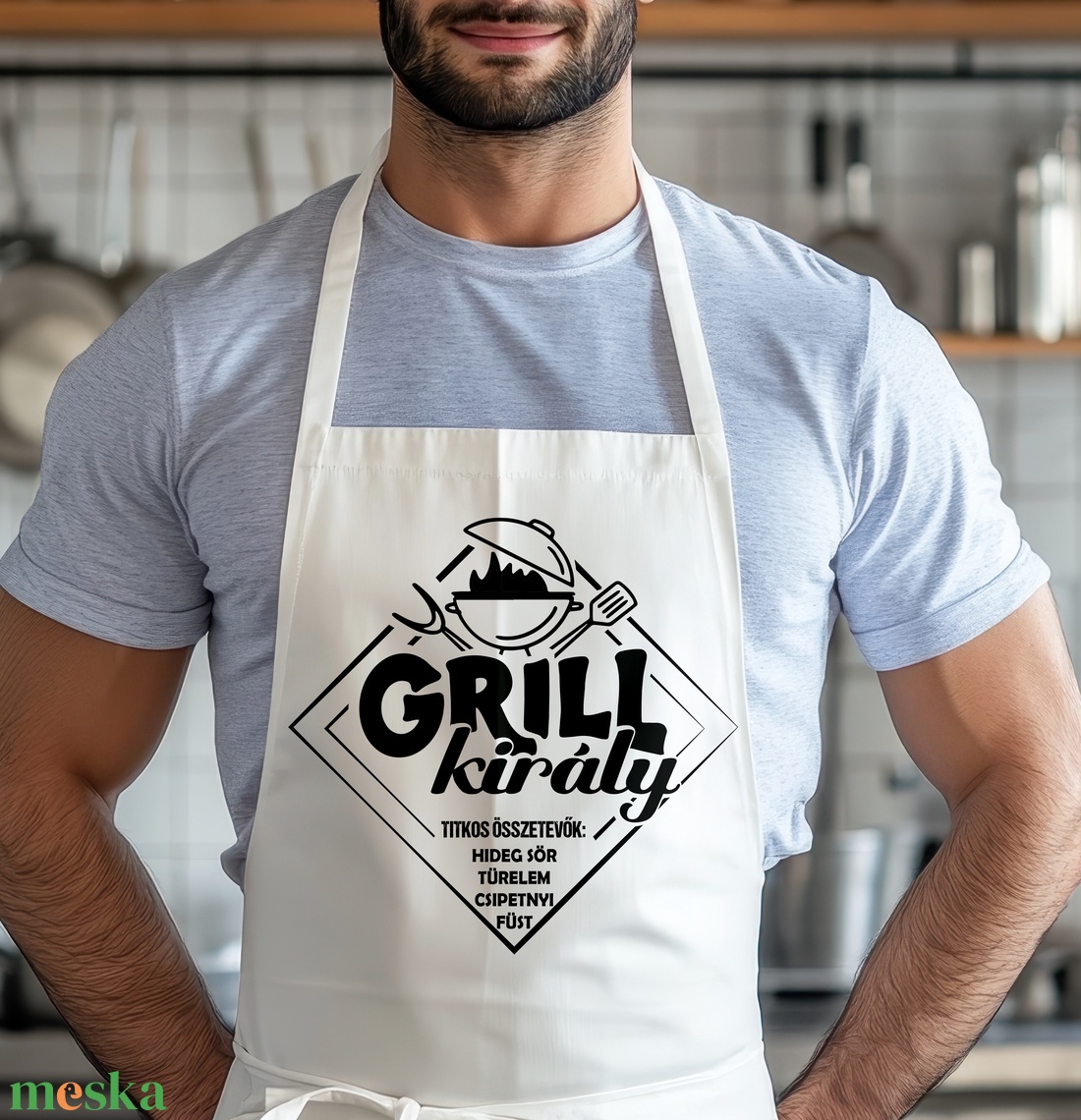 Kötény - egyedi grafikával - grill király - otthon & életmód - konyhafelszerelés, tálalás - konyhai textil - kötény - Meska.hu