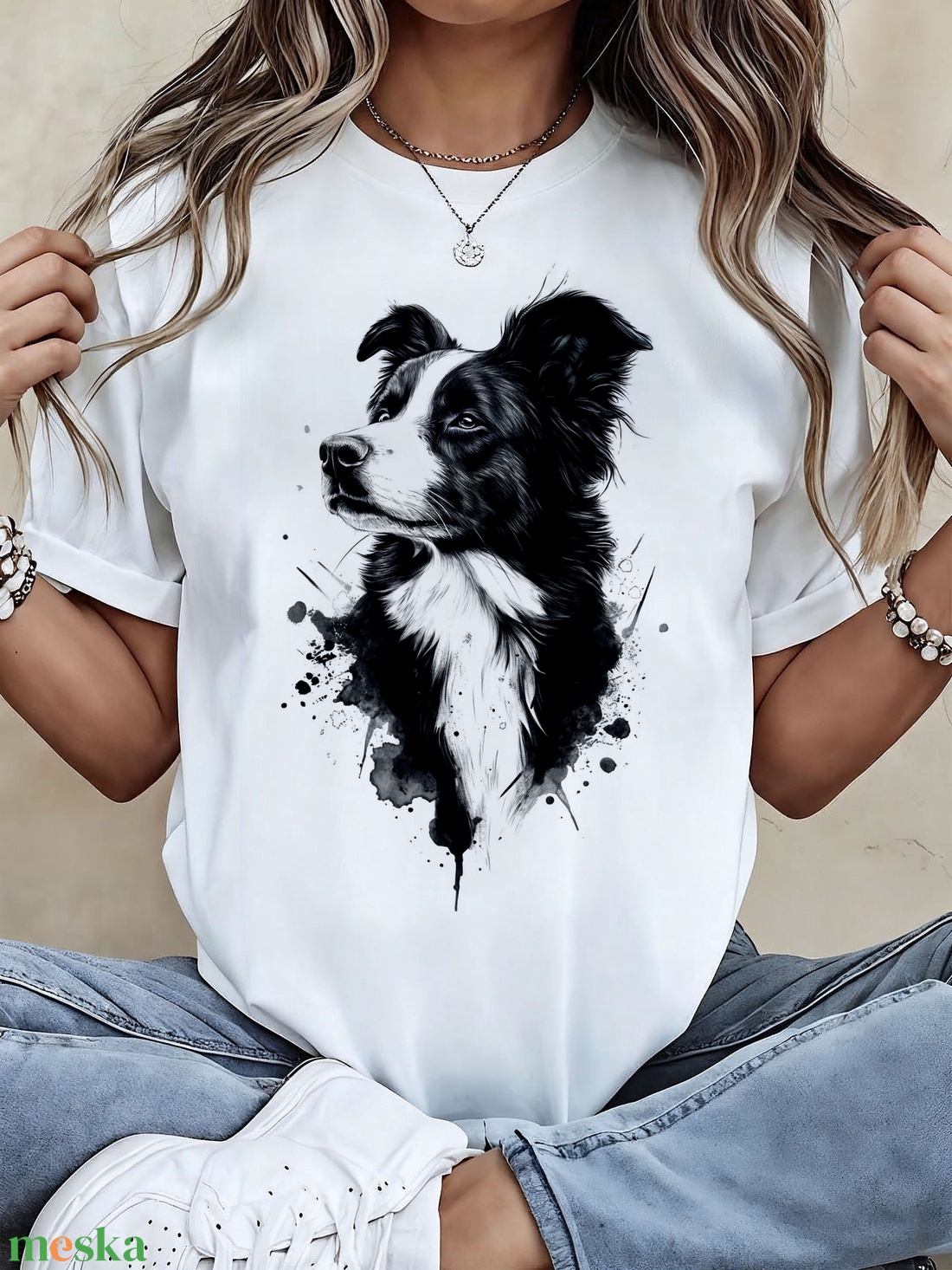 Border collie póló - ruha & divat - női ruha - póló, felső - Meska.hu