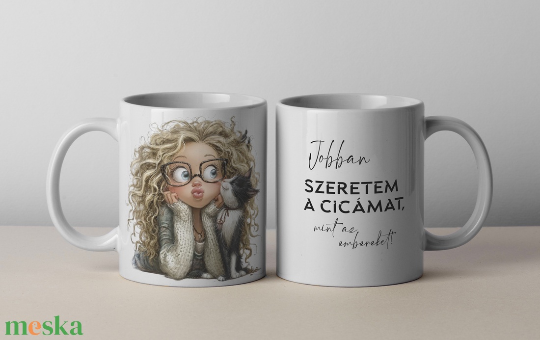 Bögre - cicás, egyedi grafikával - otthon & életmód - konyhafelszerelés, tálalás - tálalás - bögre & csésze - Meska.hu