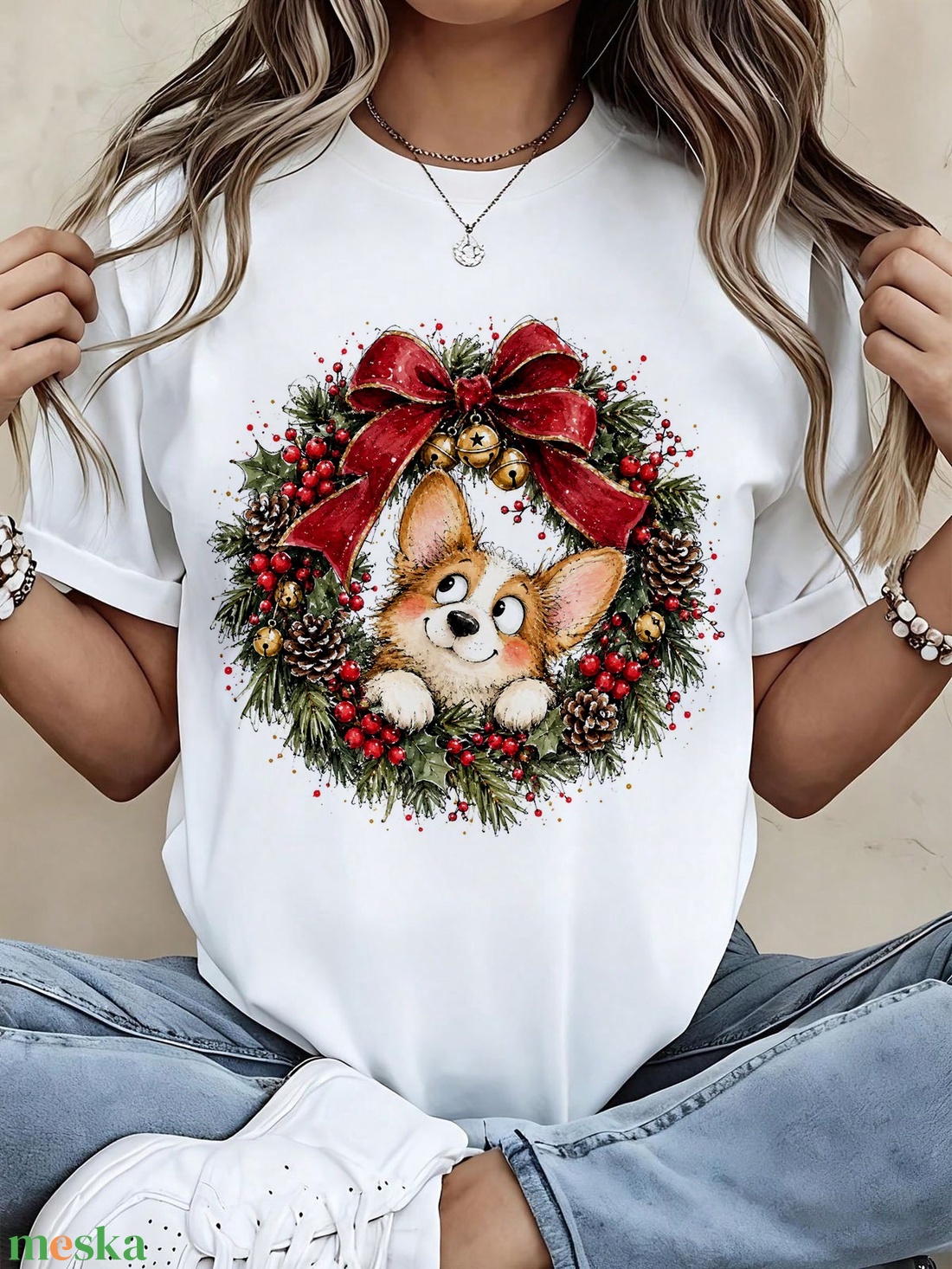 Karácsonyi póló - cuki corgi - karácsony - karácsonyi ruházat - karácsonyi póló & pulcsi - Meska.hu