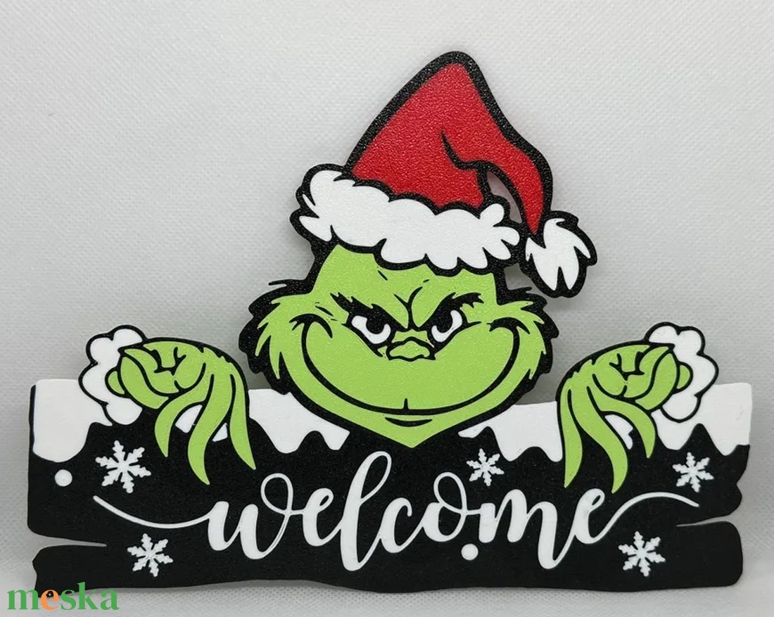 3D Nyomtatott Grincs Welcome Ajtódísz és Falidekoráció - karácsony - karácsonyi lakásdekoráció - karácsonyi ajtódíszek - Meska.hu