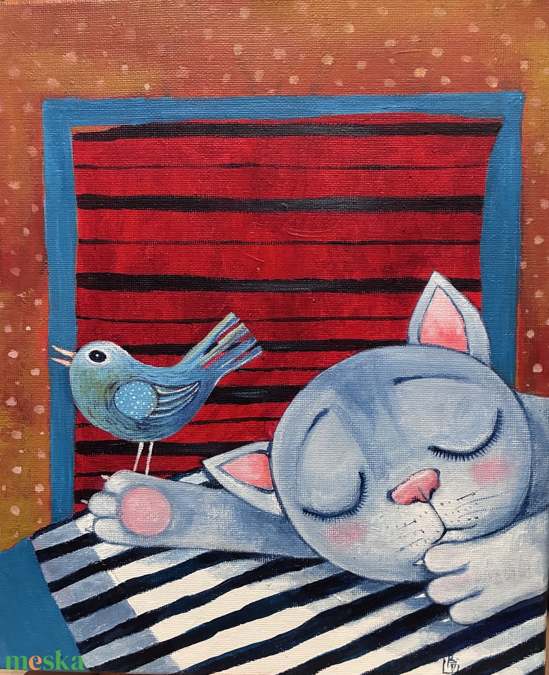 Le r�ve du petit chaton - művészet - festmény - akril - Meska.hu