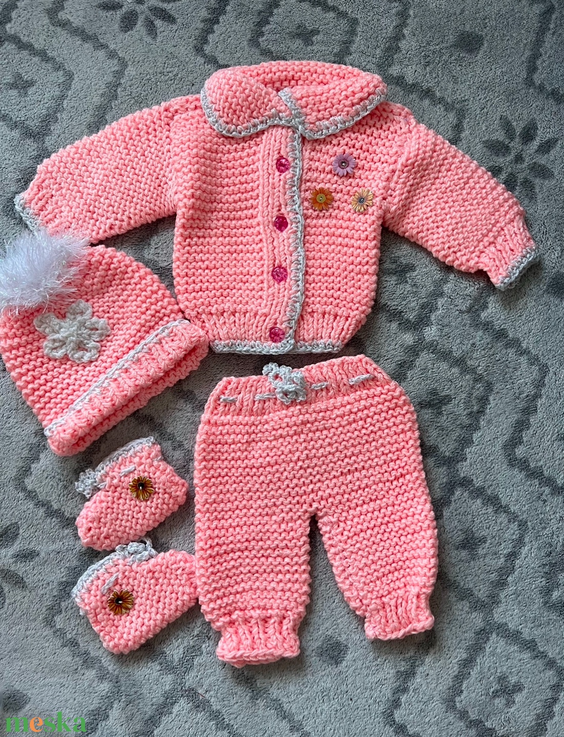 Kötött babaruha szett - ruha & divat - babaruha & gyerekruha - babafotózási ruha és kellék - Meska.hu