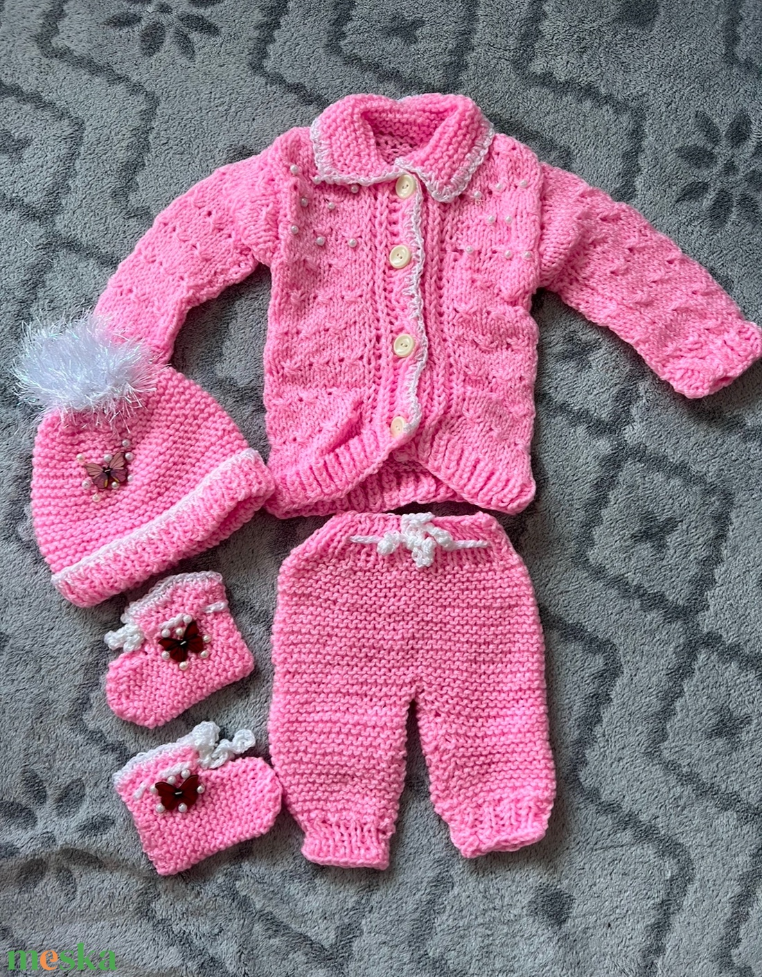 Kötött babaruha szett - ruha & divat - babaruha & gyerekruha - babafotózási ruha és kellék - Meska.hu