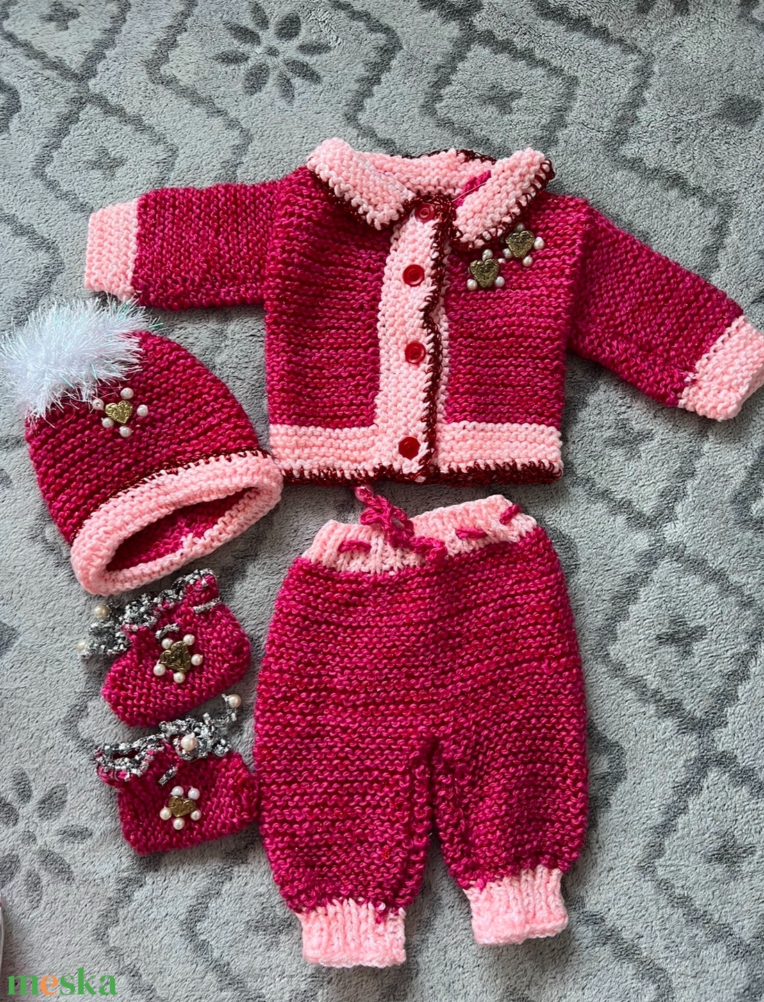 Kötött babaruha szett - ruha & divat - babaruha & gyerekruha - babafotózási ruha és kellék - Meska.hu