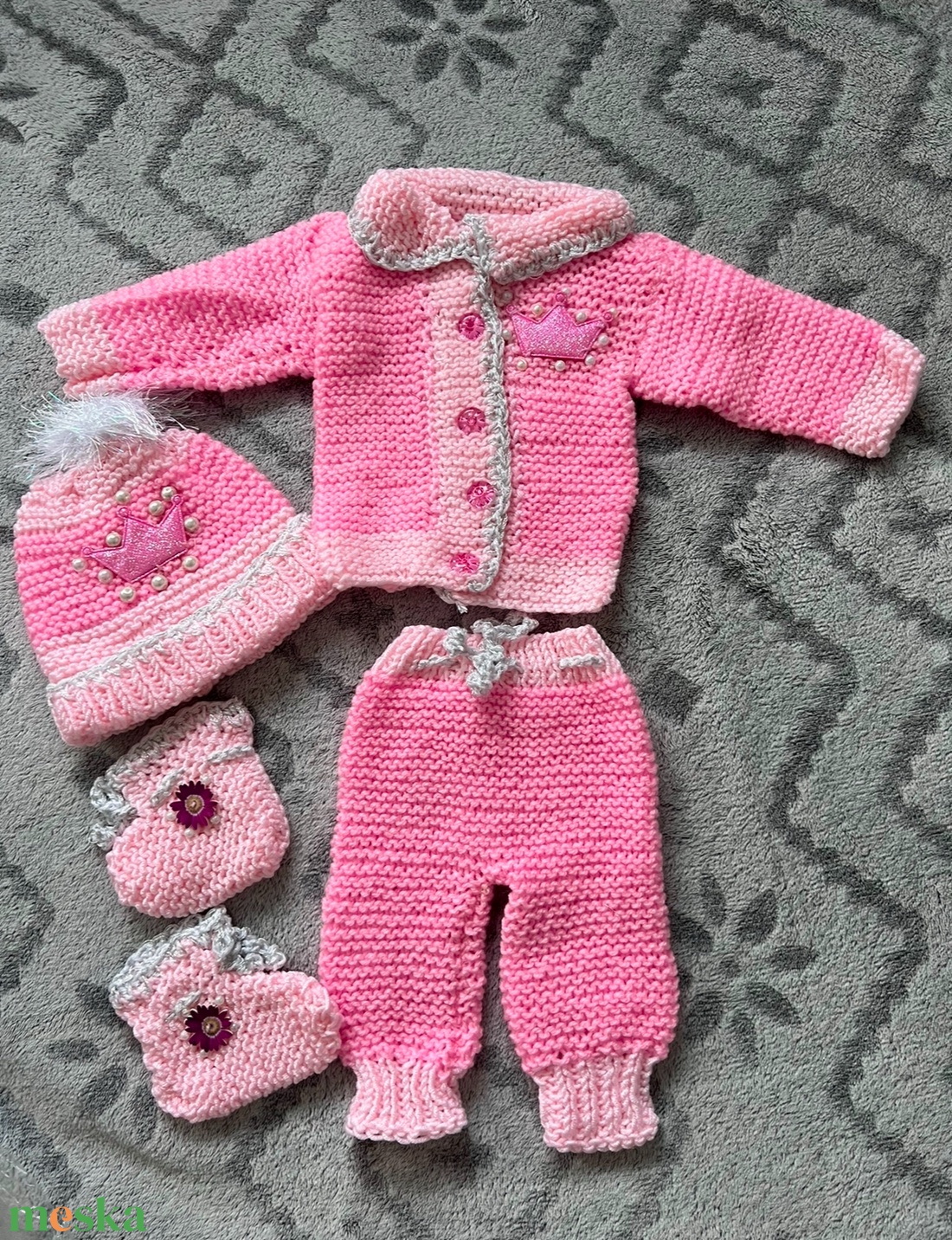 Kötött babaruha szett - ruha & divat - babaruha & gyerekruha - babafotózási ruha és kellék - Meska.hu
