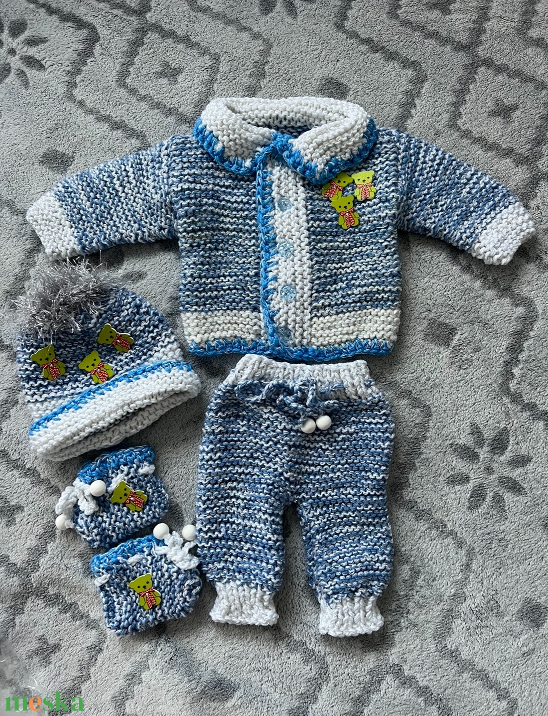 Kötött babaruha szett - ruha & divat - babaruha & gyerekruha - babafotózási ruha és kellék - Meska.hu