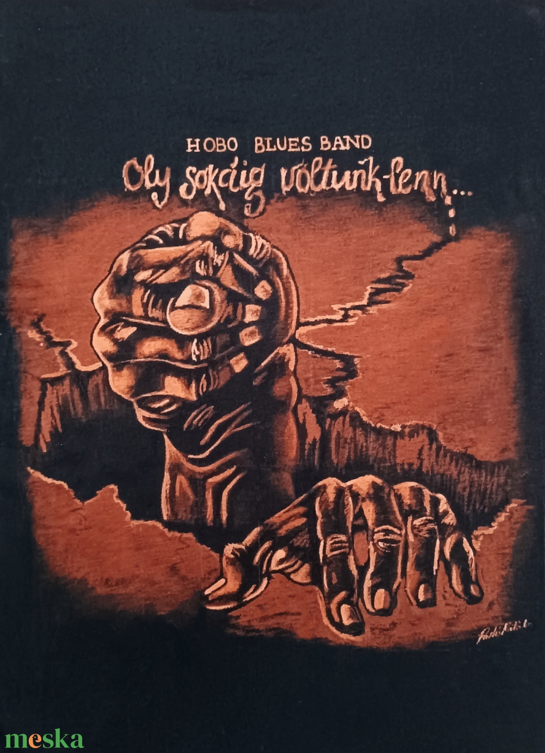 Hobo Blues Band album és logó minta pólón, hipóval festve - ruha & divat - férfi ruha - póló - Meska.hu Hobo Blues Band album és logó minta pólón, hipóval festve - ruha & divat - férfi ruha - póló - Meska.hu