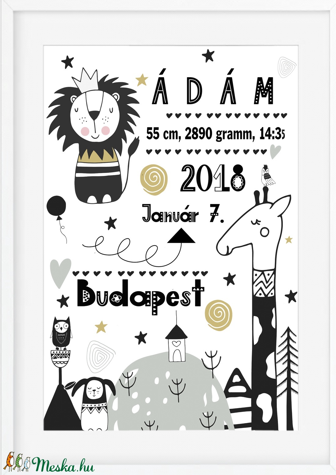 Kisfiú emléklap baba statisztika poszter KERETTEL, Szülinapi babalátogató ajándék, Gyermekáldás baba statisztika kép - otthon & életmód - dekoráció - kép & falikép - Meska.hu