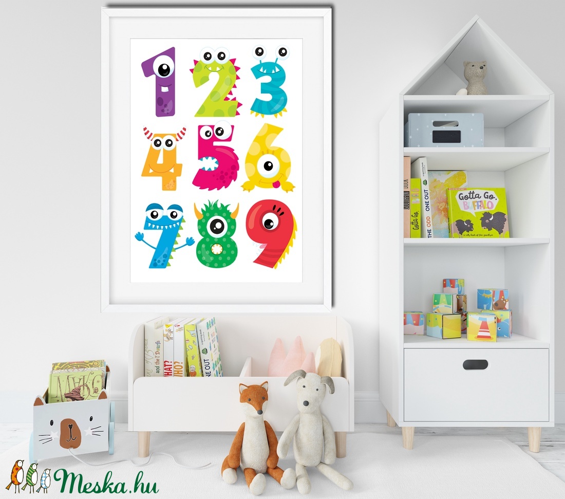 Montessori tanulószám poszter KERETTEL, Szörny falikép, Tanulószám óvoda bölcsőde dekoráció,Ovis zsúr ajándék szülinapra - játék & sport - ovis felszerelés - egyéb ovis kiegészítő - Meska.hu