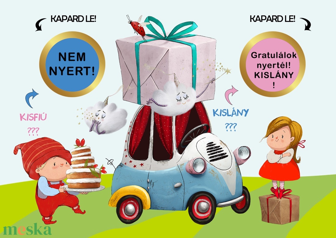 Kaparós sorsjegy Fix felirat kislány bejelentő képeslap - otthon & életmód - papír, írószer - ajándékozás kellékei - ajándék sorsjegy - Meska.hu