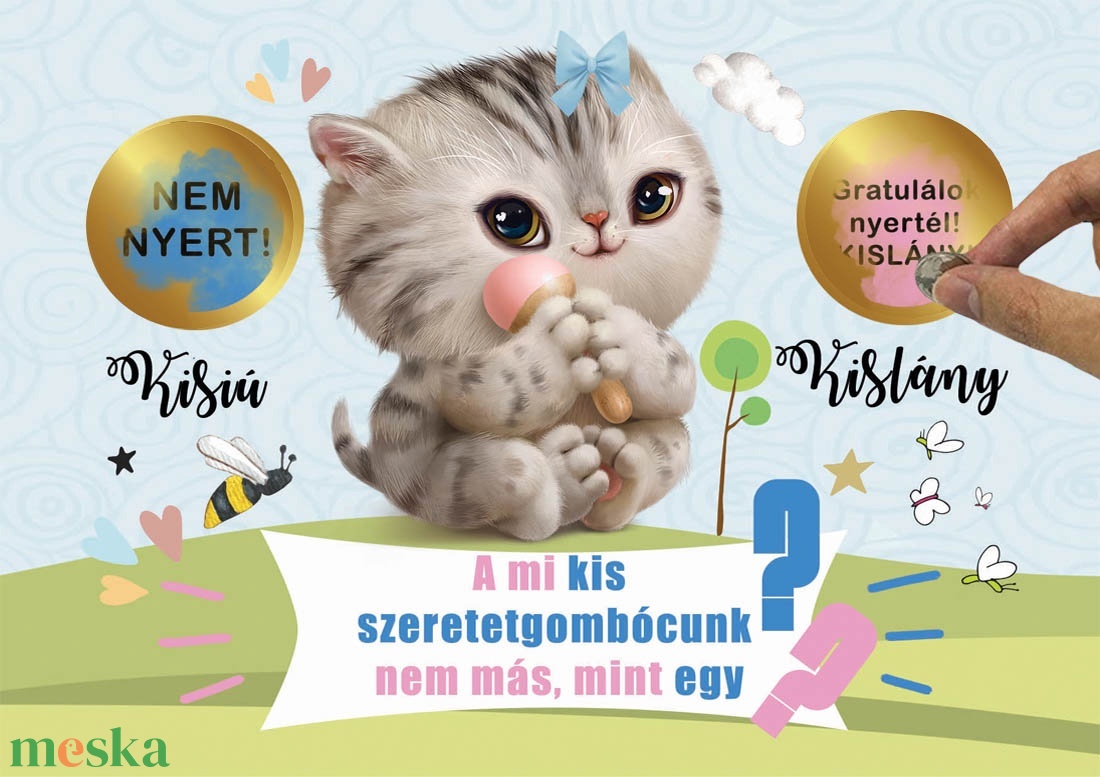 Kaparós sorsjegy Fix felirat kislány bejelentő képeslap - otthon & életmód - papír, írószer - ajándékozás kellékei - ajándék sorsjegy - Meska.hu