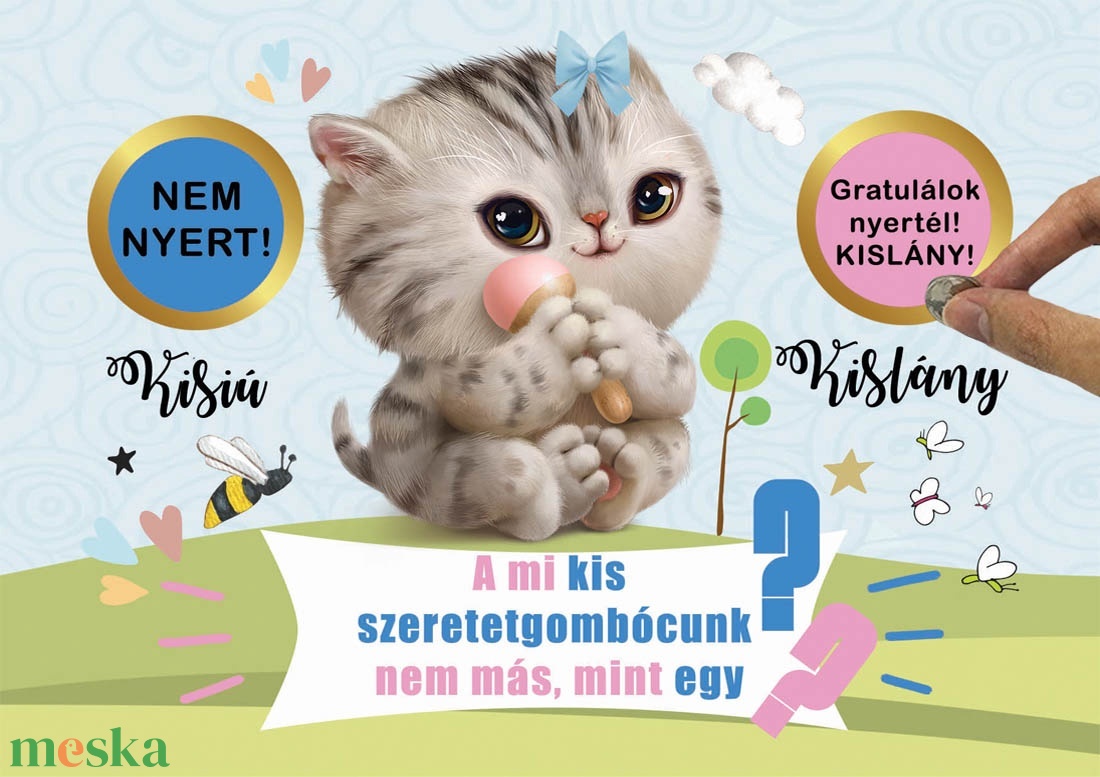 Kaparós sorsjegy Fix felirat kislány bejelentő képeslap - otthon & életmód - papír, írószer - ajándékozás kellékei - ajándék sorsjegy - Meska.hu