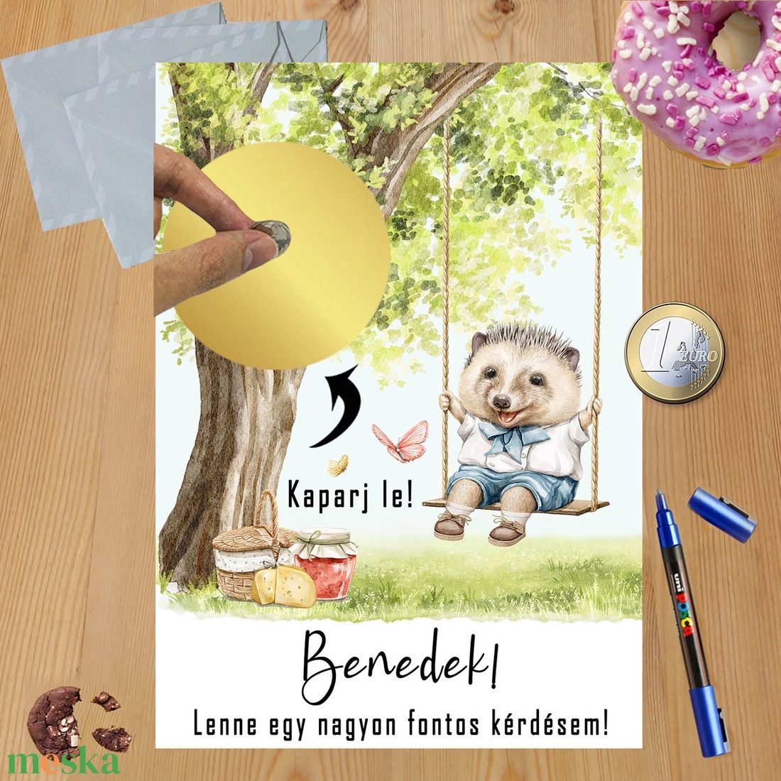 Kaparós sorsjegy egyedi felirat keresztszülő felkérő, vicces ajándék süni - otthon & életmód - papír, írószer - ajándékozás kellékei - ajándék sorsjegy - Meska.hu