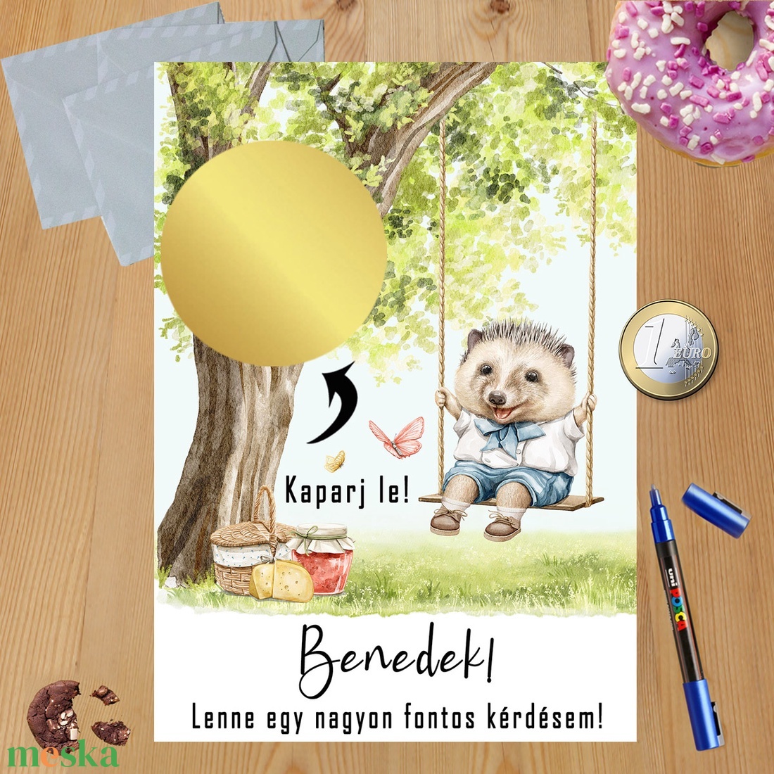Kaparós sorsjegy egyedi felirat keresztszülő felkérő, vicces ajándék süni - otthon & életmód - papír, írószer - ajándékozás kellékei - ajándék sorsjegy - Meska.hu