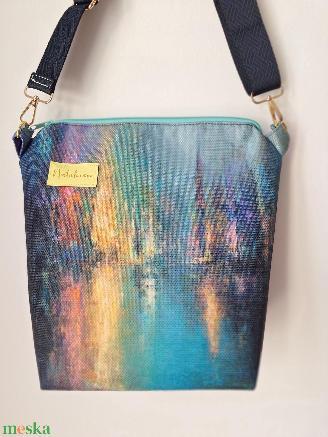 Türkiz festmény táska - táska & tok - kézitáska & válltáska - vállon átvethető táska - Meska.hu